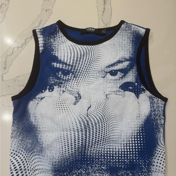 Jaded London Blue and White Dotted Face 00’s Graphic Crop Top - Picture 3 of 4
